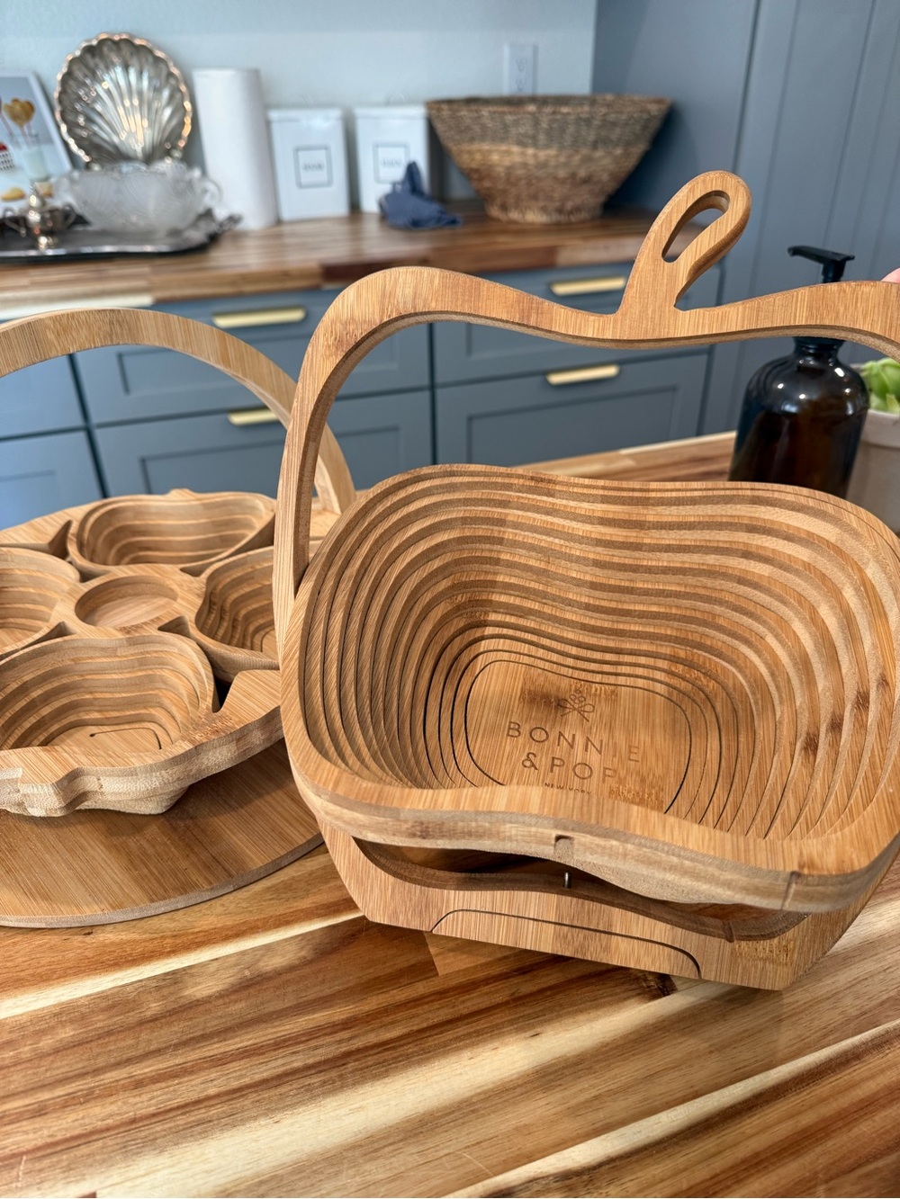 Bamboo Apple Serving Baskets - Natural Wood